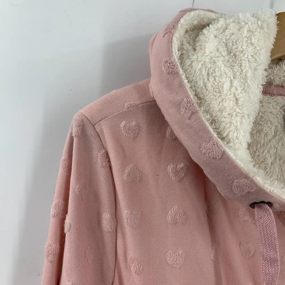 Bobeau Women's‎ Flocked Hearts Ultraplush Full Zip Long Sleeve Hoodie Size L NWT - Picture 3 of 13